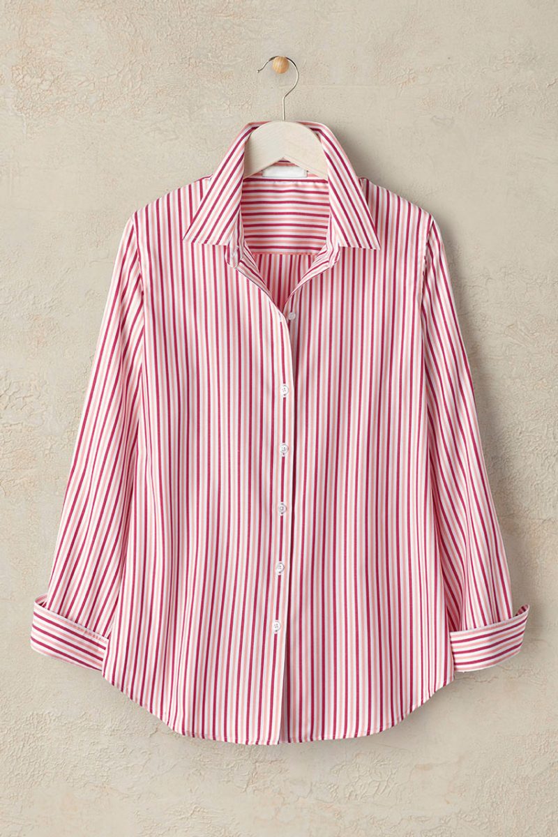 candy stripe no iron long sleeve shirt raspberry multi 0 05227