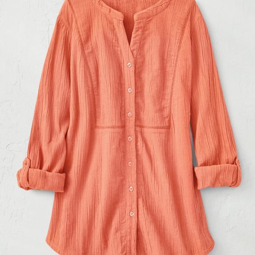 crinkle cotton openwork big shirt papaya 0 91024