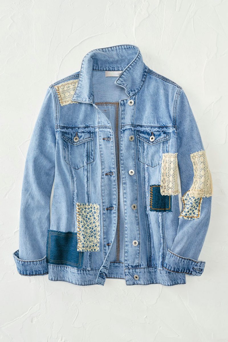 denim lace jacket light wash 0 09800