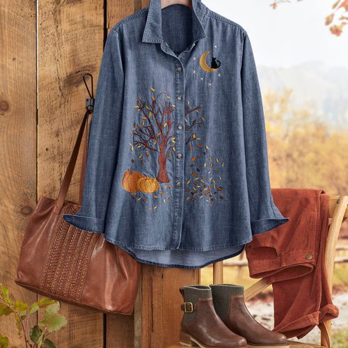 fall festival denim shirt medium wash 2 26711