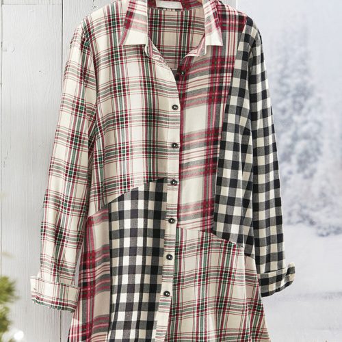 into the mix plaid tunic black ivory 5 32953 50501