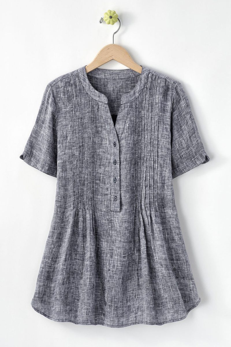 linen tuck and release blouse navy 2 61020