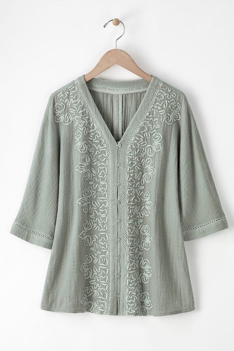 summer breeze gauze soutache blouse frosted thyme 2 46827