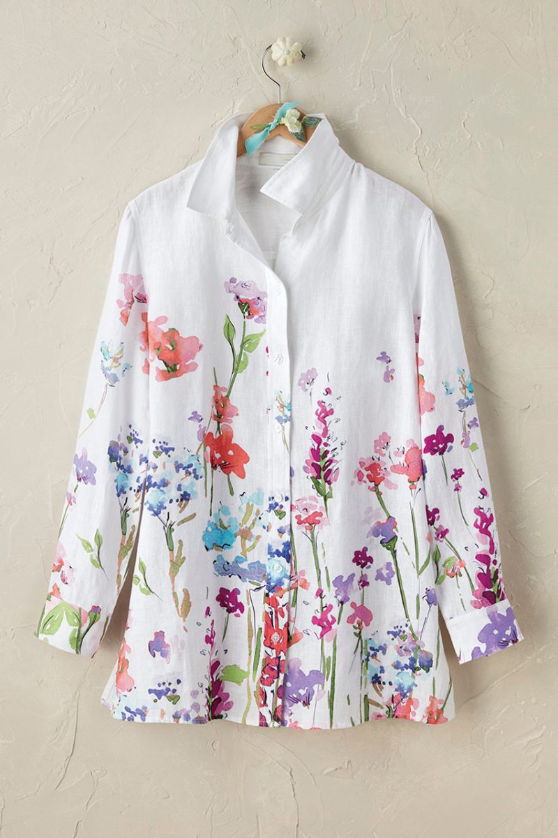 watercolor linen big shirt white multi 0 41218